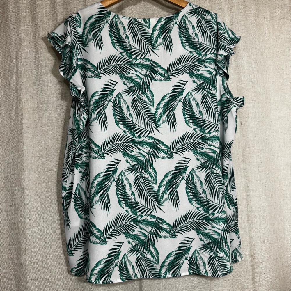 Maison Jules Palm Tree Flutter Sleeve Tank Top Tropical Coastal Green White 2X - Picture 5 of 7